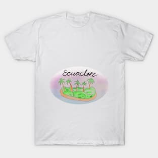 Ecuador watercolor Island travel, beach, sea and palm trees. Holidays and vacation, summer and relaxation T-Shirt